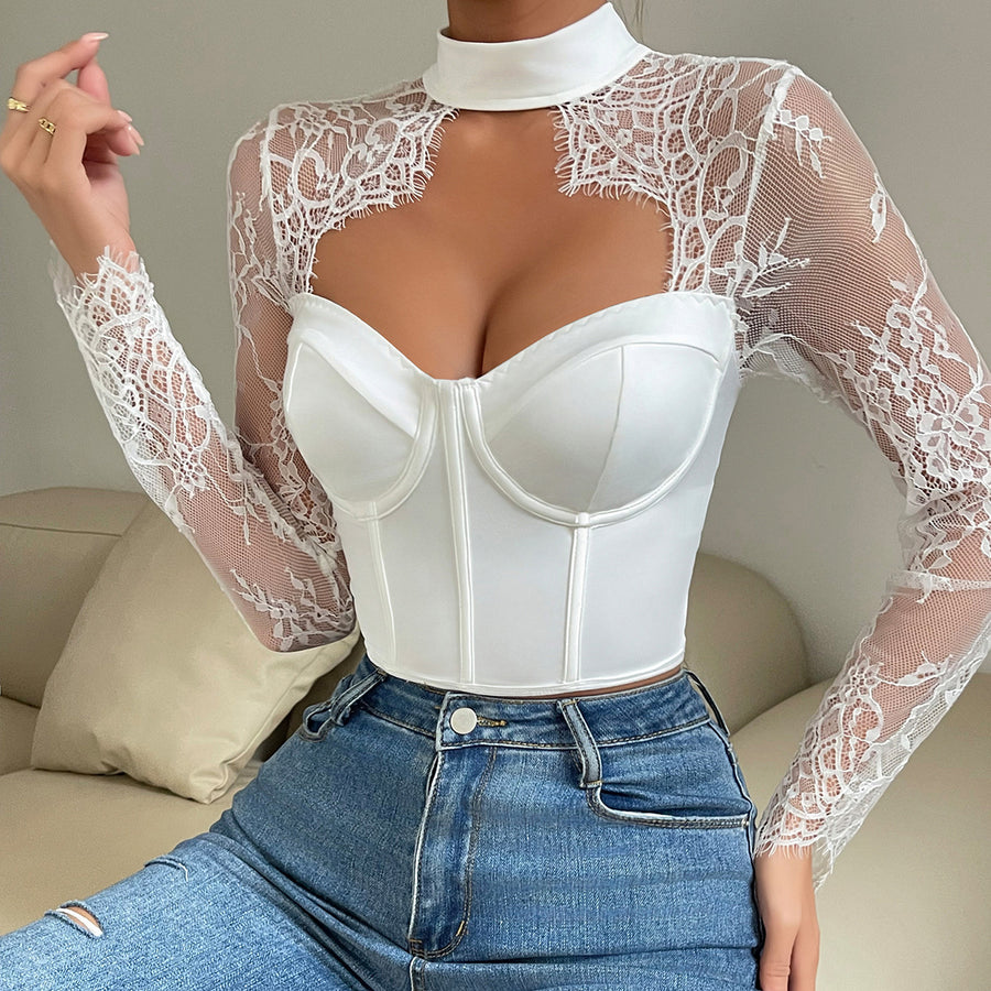 S4c Arrival Sexy  Low-Cut Top Elegant Fitted Lace Long-Sleeve Women's Dress