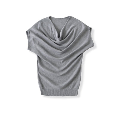Slant shoulder top short sleeved T-shirt
