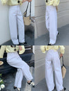 High-quality Pure Cotton White Denim Pants for Women,Loose Wide-leg Trousers with High Waist and Relaxed Fit Flare Long Pants