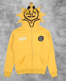 Teen Cartoon Camouflage Hoodie – Zipper Patchwork Cardigan with Bold Print & Hood