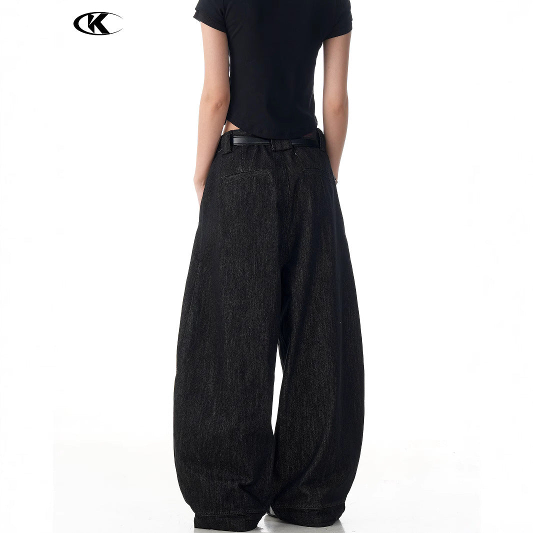 Black Tapered Jeans for Men and Women Casual Wide-Leg Long Pants