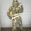 Street Camouflage Print Spliced Hooded Drawstring Short Sweatshirt and Straight Leg Sweatpants Two-Piece Set