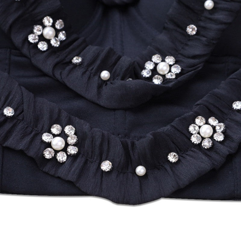 Women Rinestones and Diamond Lace Trim Bra