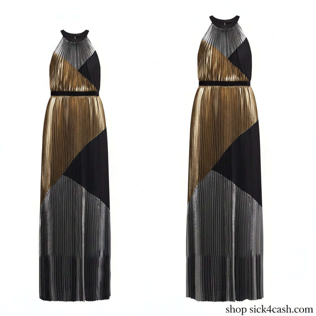 Pleated Halter Sleeveless Long Party Dress