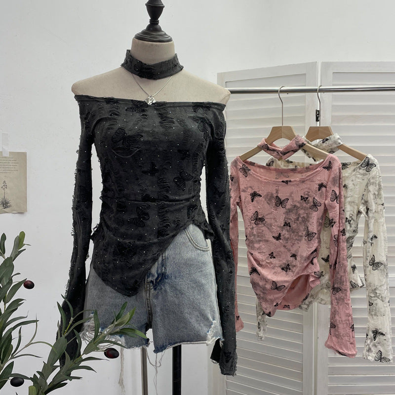 S4C Butterfly neck hanging long sleeved T-shirt top