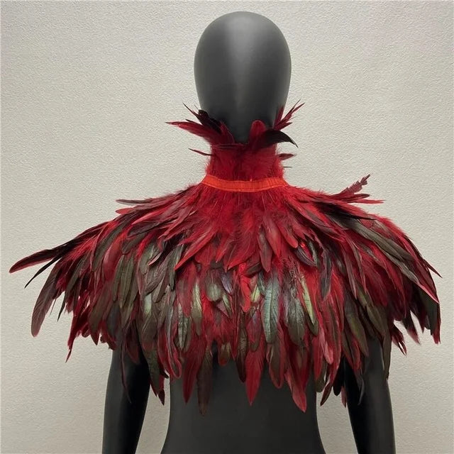 Gothic Feather Cloak & Collar Set – Dramatic Shawl for Halloween, Makeup Balls & Masquerade