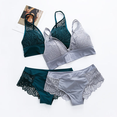 Jacquard Lace Wireless Push-Up Bra Set – Soft, Sculpted, and Seriously Sexy