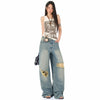 New S4cWomen's Blue Distressed Straight Jeans High Waist Loose Wide Leg Pants
