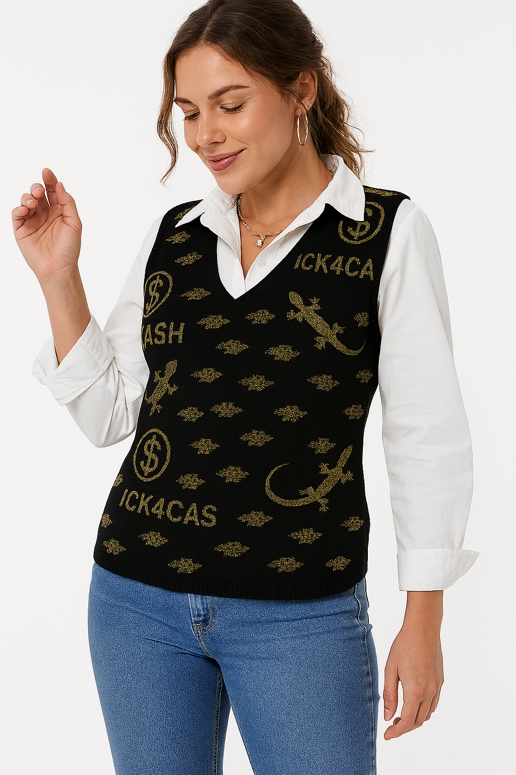 Women's Long Sleeve Button Knit Vest