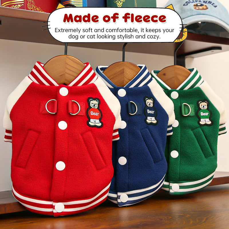 Fleece Dog/Cat Outdoor Jacket - Small/Medium Pets, D-Ring & Buttons