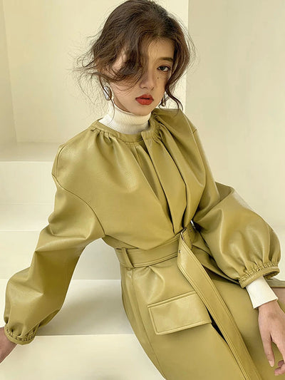 Women’s Long Leather Winter Coat – Loose Luxe, S4C Edition