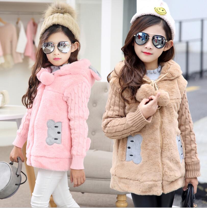 Girl's Lovely Little Bear Winter Coat – Faux Fur Fleece Jacket