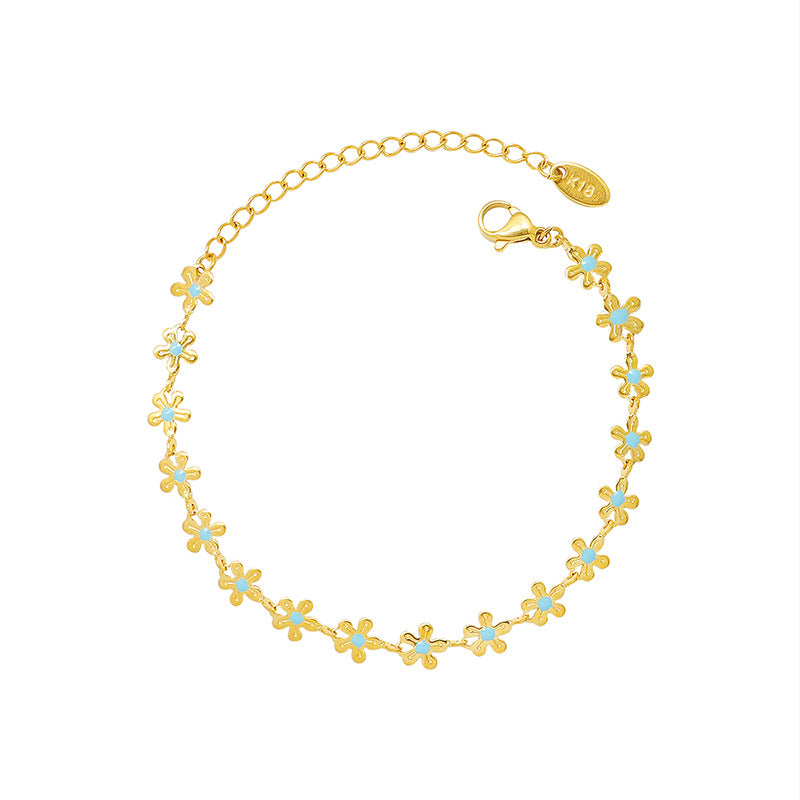 Golden Flower & Blue Drip Oil Bracelet – Elegant Charm Jewelry for Women