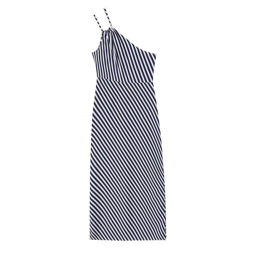 Slim fit diagonal striped printed asymmetric camisole skirt