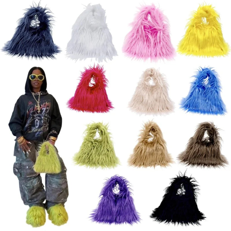 Twisted Faux Fur Shoulder Bag – Y2K Plush Chaos, Korean Streetcore Winter Tote Description:  Unleash the twisted twin of cozy. This faux fur shoulder bag isn’t soft—it’s savage. Born from the shadow grid of SICK4CASH®, this Y2K-