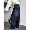 Deep blue washed wide leg jeans for men
