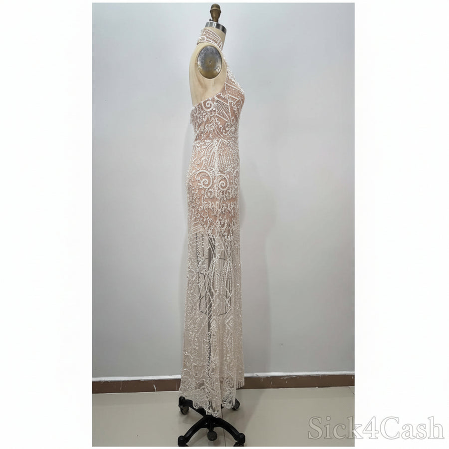 Sleeveless Sequin Fitted Long Party Dress