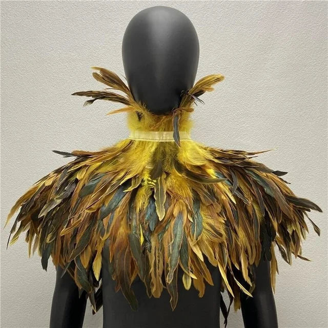 Gothic Feather Cloak & Collar Set – Dramatic Shawl for Halloween, Makeup Balls & Masquerade