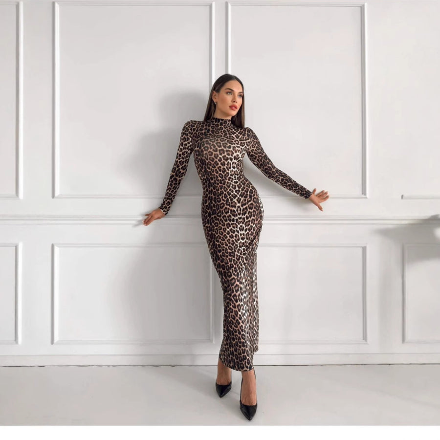 Autumn Leopard Print Long Dress
