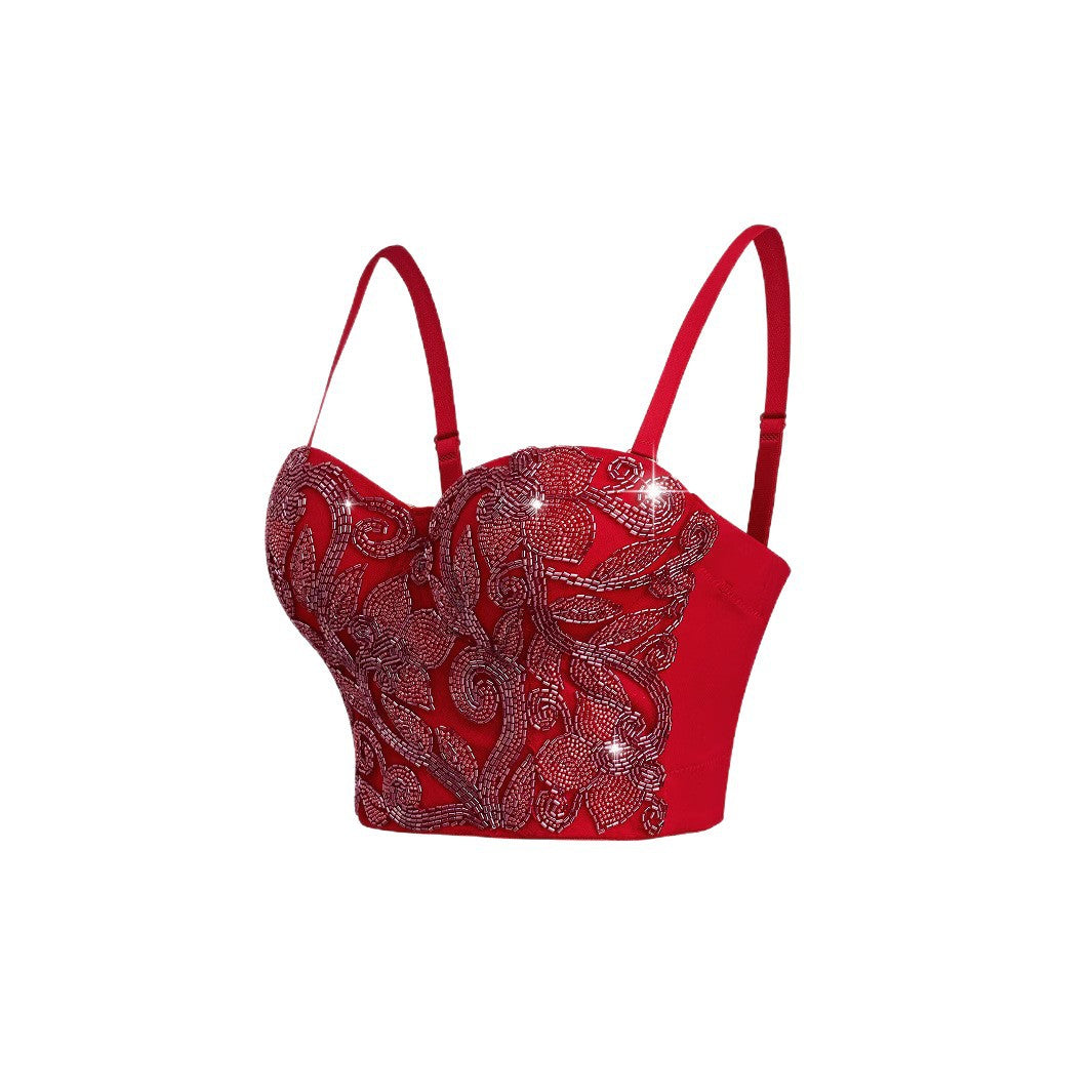 Red Sequin Bone-Strapped Camisole