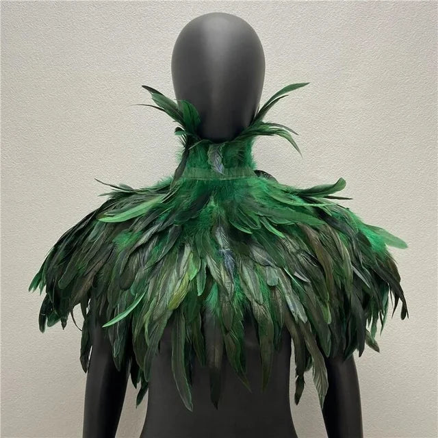 Gothic Feather Cloak & Collar Set – Dramatic Shawl for Halloween, Makeup Balls & Masquerade
