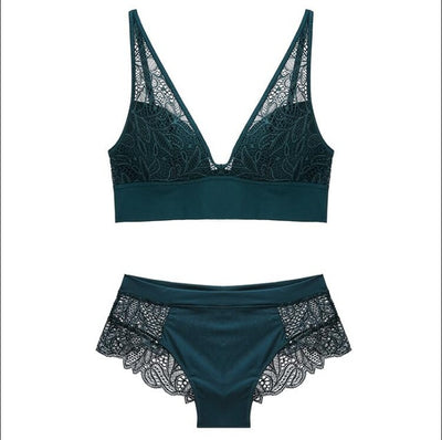 Jacquard Lace Wireless Push-Up Bra Set – Soft, Sculpted, and Seriously Sexy