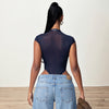 Women's metal buckle sexy perspective slim mesh jumpsuit