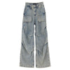 Retro pleated washed denim jeans for men