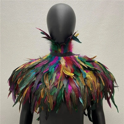 Halloween Gothic Feather Cloak Cock Feather Scarf Cock Feather Fake Collar Makeup Ball Shawl