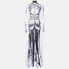 Women's High Neck Long Sleeve Black Printed Halloween Dress Long Length