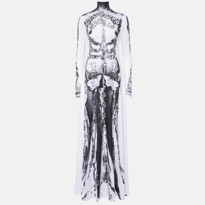 Women's High Neck Long Sleeve Black Printed Halloween Dress Long Length