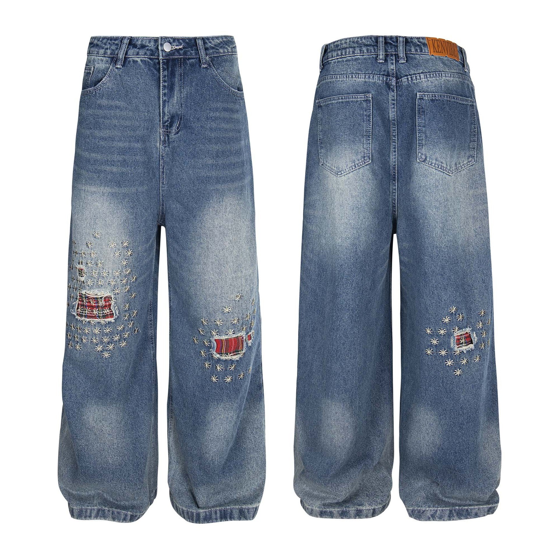 S4C Stamped - Unisex Washed Patch Denim – Wide-Leg Swagger