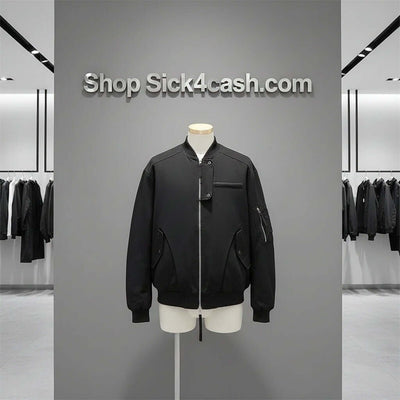 Pilot canvas short and wide jacket displayed on a mannequin in a modern retail setting.