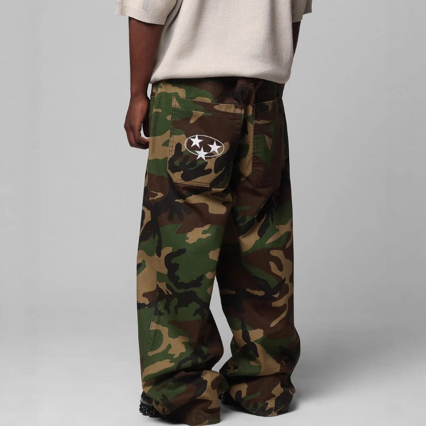 S4C Pocket Multi-Pocket Decorative Camouflage Cool Street Loose Denim Trousers Women's Work Pants