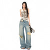 New S4cWomen's Blue Distressed Straight Jeans High Waist Loose Wide Leg Pants