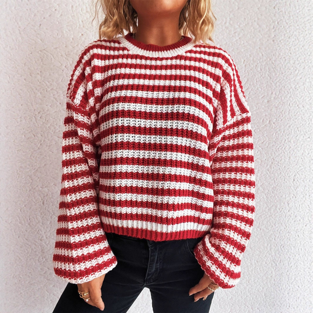 🧶 SICK4CASH® Retro Striped Knitted Pullover – Women’s Loose Fit