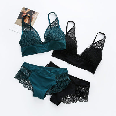 Jacquard Lace Wireless Push-Up Bra Set – Soft, Sculpted, and Seriously Sexy