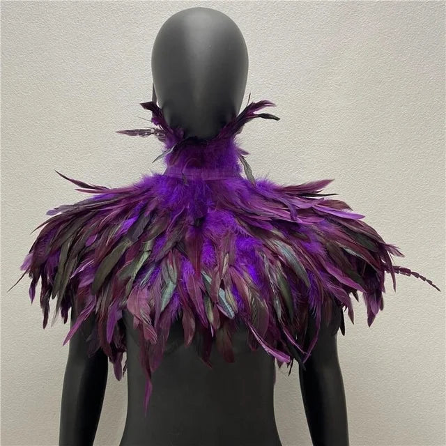 Gothic Feather Cloak & Collar Set – Dramatic Shawl for Halloween, Makeup Balls & Masquerade