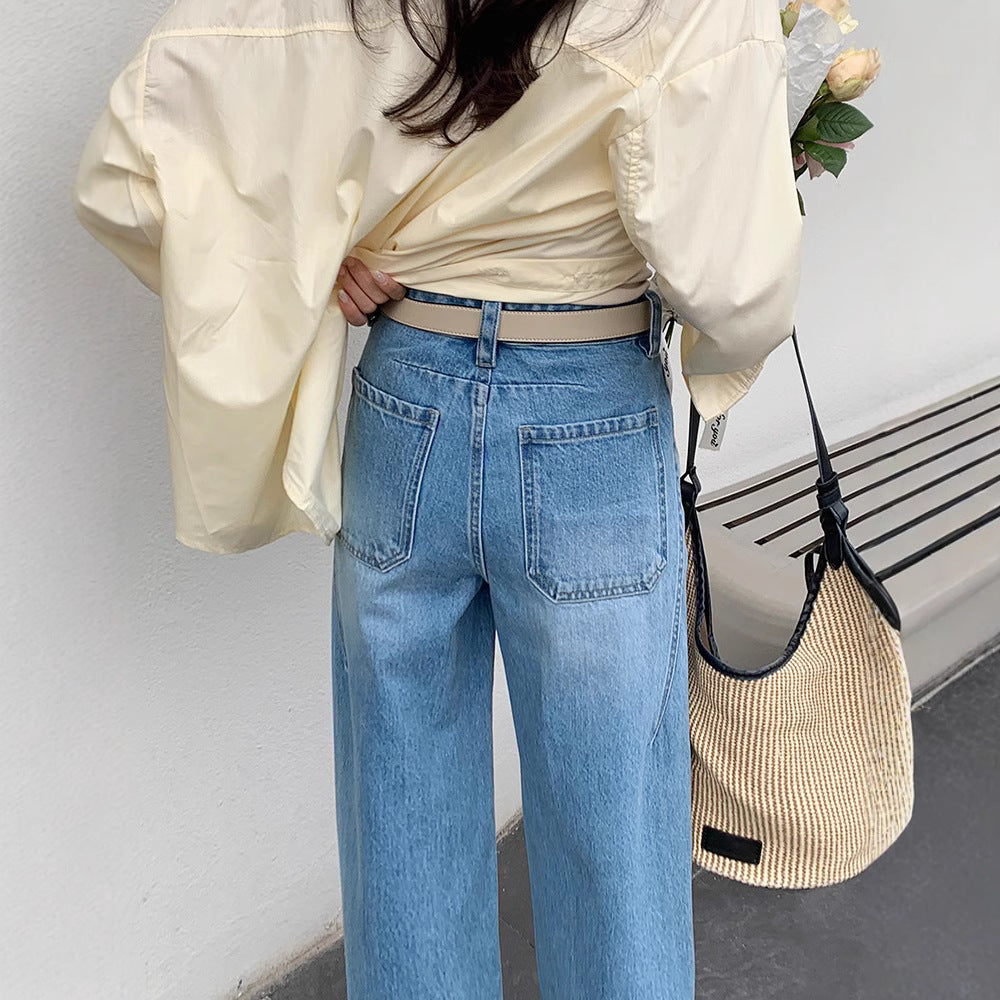 Tailored High-Waist Denim Pants – Women’s Slimming Wide-Leg Trousers with Vertical Fit Design