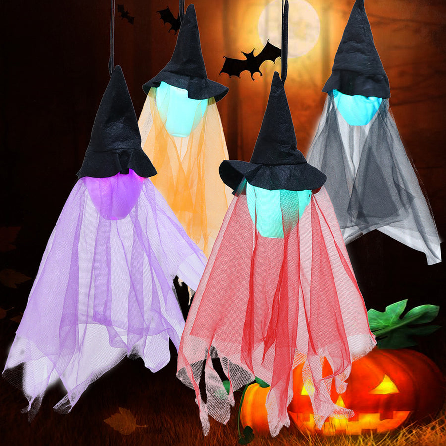 Halloween ghost hanging, glowing witch hanging, haunted house party, bar atmosphere, decoration, path, prank toys