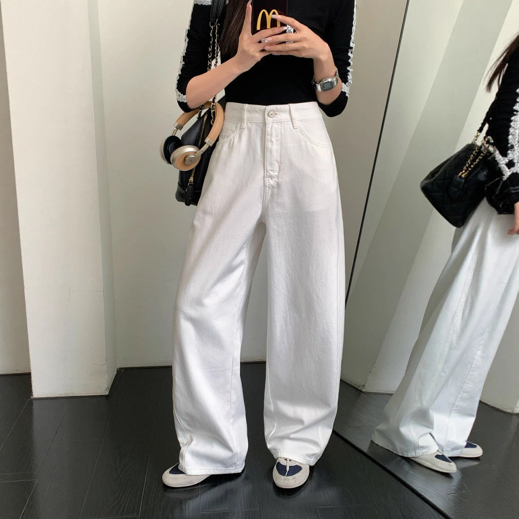 White Flare Denim Pants – High-Quality Korean Wide-Leg Trousers for Women