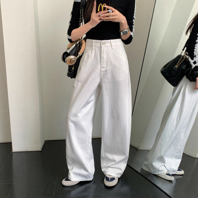 White Denim Pants Women's Flare Trousers Korean High-Quality Simple Wide-Leg Slimming Pear-Shaped Denim Long Pants