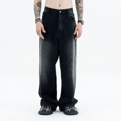 Black and Grey Straight Loose Casual  Denim Pants for Men and Women