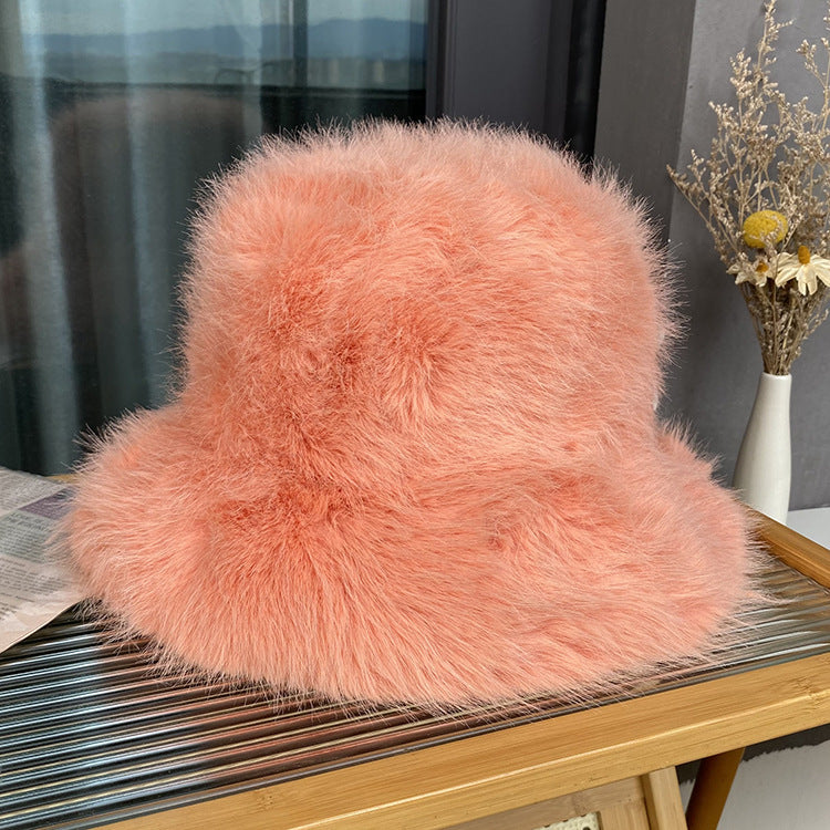 Fluffy Faux Fur Bucket Hat Orange