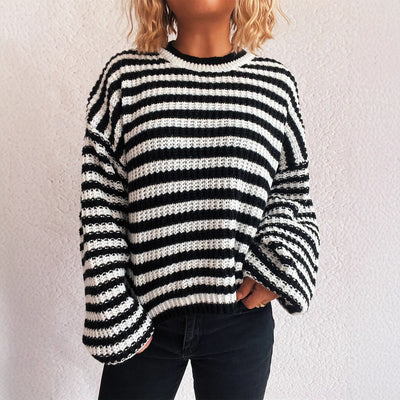 🧶 SICK4CASH® Retro Striped Knitted Pullover – Women’s Loose Fit