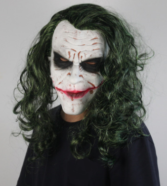 Joker Mask Cosplay Latex Masks With Green Hair Wig Scary Halloween Party Costume Props