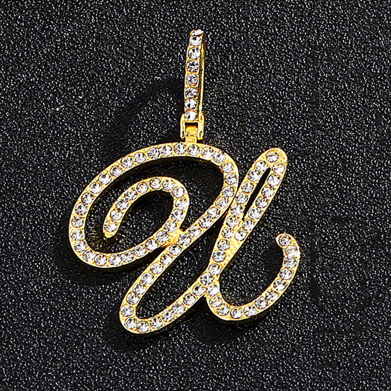 Hip Hop Grass Letter Pendant – Melon Seed Buckle Cuban Chain Accessory