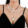 Dark style crystal woven spider necklace Halloween tassel large round bead collarbone chain