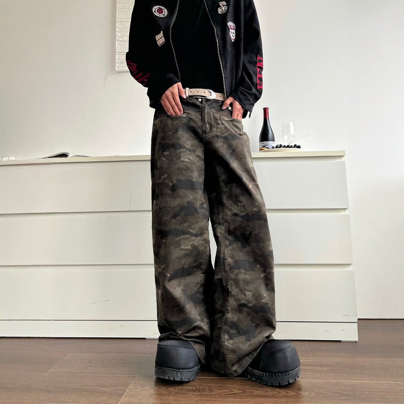 Retro vintage workwear camouflage pants for men and women