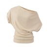 Slant shoulder top short sleeved T-shirt